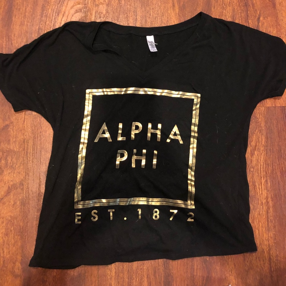 Alpha Phi Sorority Gold Foil Letters V Neck